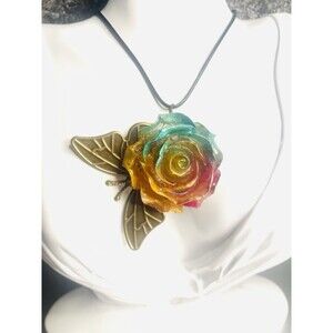 Y2K Multicolor Rose & Butterfly Leather Choker 16"-Adjustable Unique Artisan